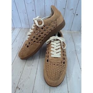 Oasis Society Woven Vegan Leather Sneakers Earth Tone Brown Low Top Lace Sz 9